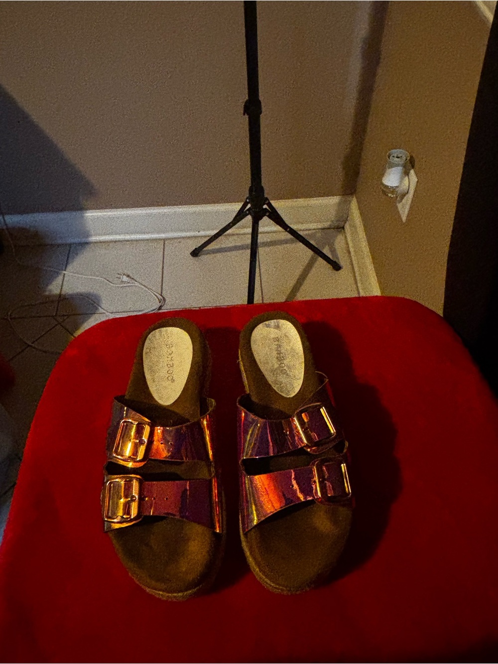 BAMBOO Iridescent Metallic Double Buckle Slide Sandals Size 6